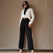 Spring New Two Piece Suits Straight High Waist Suit Pants V Neck Top OL Professional Women's Korean Version Solid Slim Trousers 2024 - buy cheap