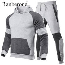 Ranberone Hot Men's Sportswear Large Size Matching Stitching Sweater Hooded Fitness Sport Pants Running Set Workout Outwear 2024 - buy cheap