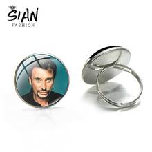 SIAN Hot, коллекционное кольцо с изображением Джони Халлидей, французские рок-звезды, искусство фото, серебряные бронзовые кольца ручной работы, мужские и женские ювелирные изделия с кристаллами 2024 - купить недорого