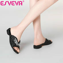 ESVEVA-Sandalias de tacón bajo cuadrado para mujer, zapatos de cuero con punta redonda, sin cordones, suela blanda, talla 34-41, 2021 2024 - compra barato