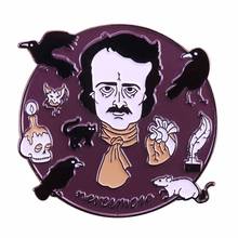 Edgar allan poe nevermore corvo esmalte pino o romance emblema crow gatos crânio broche jóias 2024 - compre barato