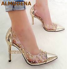 ALMUDENA Transparent PVC Rivets High Heel Shoes Gold Silver Snakeskin Pointed Toe Dress Pumps Clear Wedding Shoes Size45 Women 2024 - buy cheap