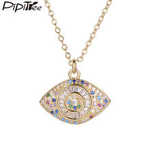 Pipitree Multicolor CZ Jewelry Evil Eye Necklaces Pendants Copper Chain Gold Cubic Zirconia Crystal Necklace for Women Party 2024 - buy cheap