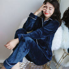 H5693 Women Pajamas Autumn Winter Korean Thickened Flannel Long Sleeve Sleepwear Female Coral Velvet Leisure Home Clothing Suit 2024 - buy cheap