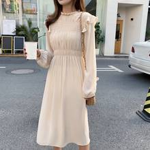 Женское платье с длинным рукавом, однотонное милое Повседневное платье в Корейском стиле на осень 2024 - купить недорого