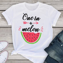 Camiseta feminina gráfica manga curta, melancia, frutas, verão, praia, para mulheres, tops, camiseta feminina 2024 - compre barato