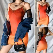 Verano mujer Sexy Clubwear gradiente de impresión cuello en V Slim Mini vestido de tirantes 2024 - compra barato