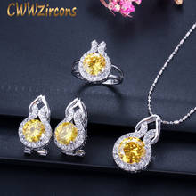 CWWZircons Brand Sparkling Yellow Cubic Zirconia Stone Earring and Necklace Rings Fashion Women Engagement Jewelry Sets T199 2024 - buy cheap