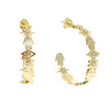 Trendy round Shape Evil Eye humsa Earrings For Women Vintage Statement Crystal Dangle Earring Jewelry Gift 2024 - buy cheap