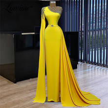 Lowime, Дубаи, дизайн на одно плечо с желтыми кристаллами вечерние платья 2021 размера плюс Ближнего Востока, комплект вечерней одежды для женщин вечерние платья для выпускного вечера 2024 - купить недорого
