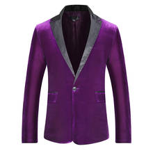 Blazer de terciopelo púrpura para hombre, Chaqueta de vestir Formal, entallada, con un solo botón, novedad de 2021 2024 - compra barato