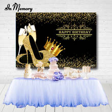 InMemory Black Gold Theme Adult Birthday Party Backdrop Crown Heels Champagne Glitter Lady Woman Photography Backgrounds Custom 2024 - buy cheap