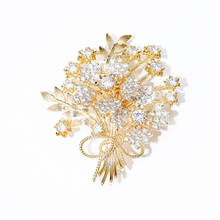 Fashion White Zircon Flower Brooches Pins Delicate Bouquet Gold Color Brooch for Women Bride Wedding Jewelry Party Broche Pin 2024 - buy cheap
