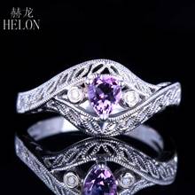 HELON Solid 14K White Gold 5x4mm Pear Genuine Natural Amethyst Real Diamonds Engagement Wedding Art Nouveau Trendy Jewelry Ring 2024 - купить недорого
