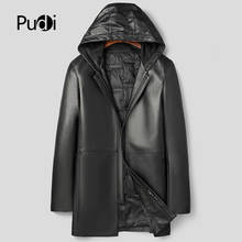 Pudi-Chaqueta de piel de oveja auténtica con capucha para hombre, abrigo cálido para invierno, MT146 2024 - compra barato