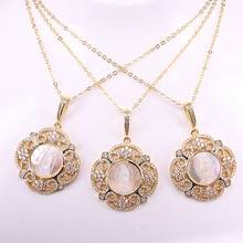 4PCS, Flower Pendant Charm Golden Micro Paved CZ Jesus Mothr Of Pearl Jewelry Crystal Necklace 2024 - buy cheap