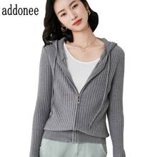 2021 Latest Spring Autumn Women Cotton Knitted Long Sleeve Sweater Cardigan Hooded Coat Solid Loose Casual 2024 - buy cheap