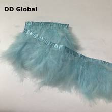 Price of 2M Sky Blue Dyed Marabou Turkey Feathers Trimming 15-20CM 6-8" Height Real Chicken Feather Trims Ribbon Sewed On Satin 2024 - buy cheap