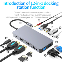 12 в 1 Тип ноутбук тип-c док-станция USB 3,0 HDMI VGA USB C PD usb-хаб для Тетрадь 2024 - купить недорого