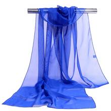 Женский шарф длинный сплошной цвет шифон шаль обернуть шарфы пляжные мягкие Защита от солнца темно-синий 2024 - купить недорого