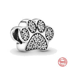 Pata de urso prata esterlina 925 fofa com contas de zircônia cúbica, enfeite para pulseira pandora, pulseira feminina, joias diy 2024 - compre barato