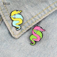 XEDZ Cartoon animal red green worms intertwined hippocampus-shaped enamel pins men and women metal punk clothes lapel brooch gif 2024 - buy cheap