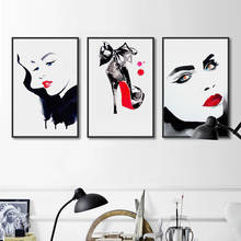 Pintura en lienzo impresa en color blanco y negro, póster de moda de tacón alto y belleza de labios rojos, decoración del hogar, arte de pared 2024 - compra barato