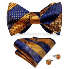 Corbata de mariposa para hombre, pajarita a rayas de oro azul para hombre, mancuerna de pañuelo de seda, Collar de traje, pajarita extraíble, diseño DiBanGu, LH-086 2024 - compra barato