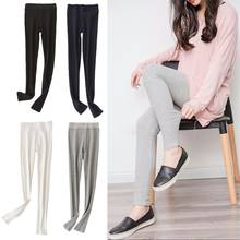 Leggings cálidos hasta el tobillo para mujer, pantalones pitillo de algodón de punto acanalado a rayas, elásticos, lisos, de Color sólido, fondo básico 2024 - compra barato