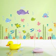 MAMALOOK Underwater Sea Fish Bubbles Tortoise Wall Art Decorative Bathroom Kids Bedroom Decor Poster Carton Wall Stickers Decal 2024 - buy cheap