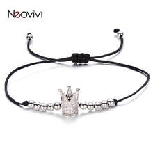 Neovivi Shiny White CZ Crown Charm Bracelet for Women Men Handmade Red Black Rope Metal Beads Chain String Bracelets DIY Jewelry 2024 - buy cheap