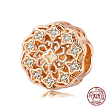 Genuine 925 sterling silver rose janela zircon beads fit pulseira original charm bracelet jóias DIY 2024 - compre barato
