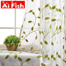 Rustic Green Leaves Embroidered Curtains Sheer Tulle Blue with White Leaves  Blackout Curtains For Living Room Drapes  WP072#4 2024 - buy cheap