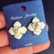 Fashion Enamel Rose Flower Earrings for Women 2022 New сережки необычные pendientes Brand Designer Petal Stud Earring Jewelry 2024 - buy cheap