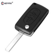 Keyyou carcaça de chave de carro com 3 botões, dobrável, controle remoto, capa de chave para peugeot 307 308 407 607 ce0536 sem sulco 2024 - compre barato