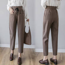 Повседневные эластичные брюки длиной до щиколотки с высокой талией; сезон осень-зима; брюки; шикарный карандашный гаремный брюки; большие размеры; женские шерстяные брюки 2024 - купить недорого