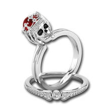 1set Red Cubic Zirconia Skull Ring Silver Color Punk Rock Skeleton Rings for Women Girls Christmas Party Wedding Jewellery Gifts 2024 - buy cheap
