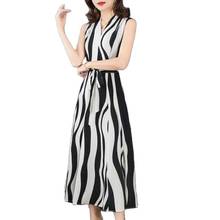 New Summer stripe Print belt Dress Women Casual sleeveless Medium Long Chiffon Dress belt Vestidos 2024 - buy cheap