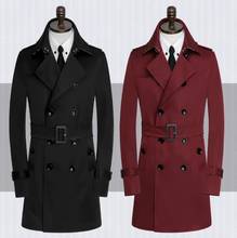 Gabardina ajustada de manga larga para hombre, abrigo de doble botonadura, color negro, vino y rojo, talla grande S-9XL, primavera y otoño 2024 - compra barato