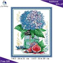Joy Sunday Hydrangea And Figs H858 14CT 11CT Counted and Stamped Flowers And Fruit Home Decor Embroidery DIY Cross Stitch kits 2024 - buy cheap