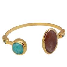 YYGEM Natural Green Peruvian Amazonite Sunstone Gold Electroplated Bangle Bracelet 2024 - buy cheap