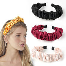 Moda feminina cetim bezel plissado cor sólida bandana tamanho largo bandanas menina acessórios para o cabelo hoop jóias headwear quente 2024 - compre barato