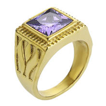 Мужское пурпурное каменное кольцо EdgLiFu, квадратное кольцо из нержавеющей стали золотого цвета для мужчин и женщин 2024 - купить недорого