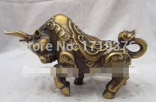 free shipping<<< Chinese Zodiac Bronze Wealth Coin Animals Sculpture JiXiang RuYi Bull Ox Statue 2024 - buy cheap