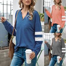 Autumn woman thin pullover simple casual V-neck striped solid color long-sleeved comfortable pullover multicolor женские свитера 2024 - buy cheap