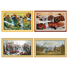 Joy Sunday Embroidery Needlework Sets Stamped Cross-Stitch Kits Mountain Stream Printed 11CT 14CT Counted Crafts Home Decor Gift 2024 - buy cheap