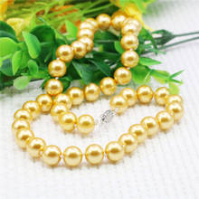 Colar redondo de pérola dourado de 10mm, colar feminino, meninas, feito à mão, design de joias, acessório de moda, presentes para mãe 2024 - compre barato