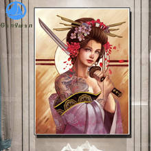 flower woman diamond painting Japanese samurai,diamond embroidery full drill 3d diy mosaic cross stitch Tattoo Female Geisha art 2024 - buy cheap