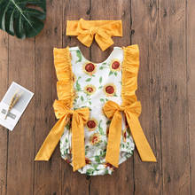 Pudcoco 2020 Summer Newborn Baby Girl Clothes Romper Jumpsuit Sleeveless Sunflower 2P Outfit 2024 - buy cheap