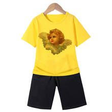 New Girl Tops Fashion Yellow Print Angel Kids T-shirt Retro Oil Painting Boy Clothes Harajuku Design Round Neck Children's Shirt 2024 - buy cheap